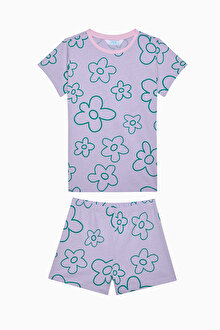 Kız Çocuk Flowers Lila Pijama Takımı