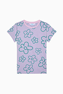 Kız Çocuk Flowers Lila Pijama Takımı_1