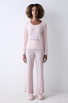 Dream Rosy Gül Kurusu Pembe Tişört Pijama Üstü