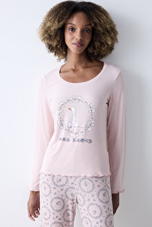Dream Rosy Gül Kurusu Pembe Tişört Pijama Üstü_1