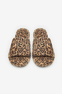 Leopard Fluffy Bej Terlik
