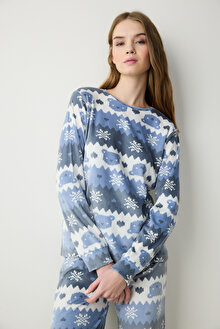 Snowflakes Fuzzy Çok Renkli Sweatshirt