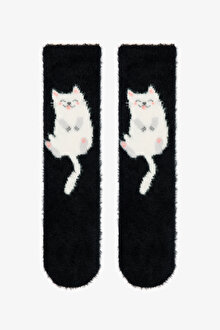 Siyah Happy Cat Kedi Desenli Ev Patiği PNY2CMT025SK-BK3 - Siyah - Penti