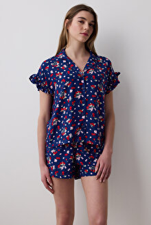 Cherries Gömlek Şort Lacivert Pijama Takımı