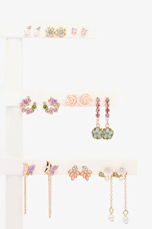 Flower Altın Rengi Küpe Seti