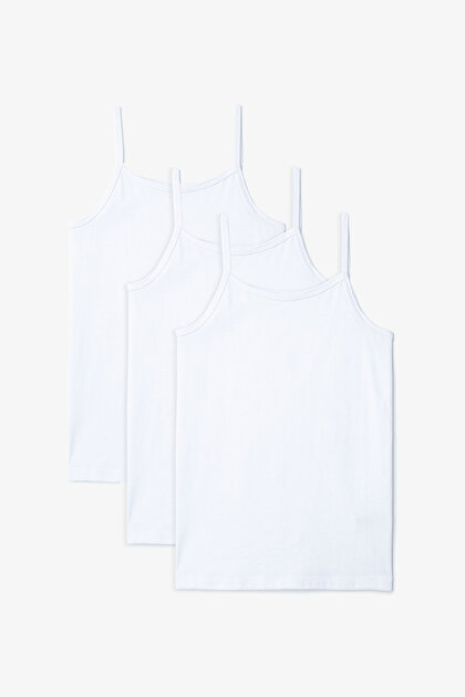 Optik Beyaz W Basic Pamuklu 3'lü İnce Askılı Çocuk Atlet