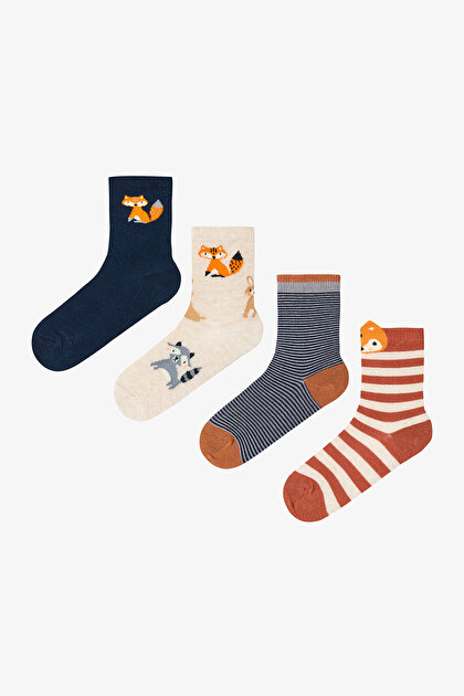 Çok Renkli Erkek Çocuk Foxy Stripe 4lü Soket Çorap