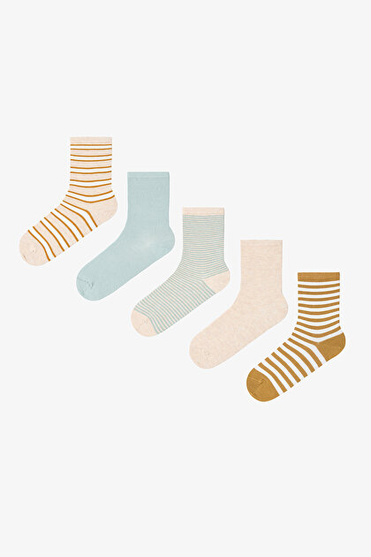 5 Pairs of Cotton Mixed Stripe Patterned Socket Socks