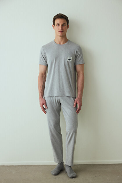 GRAY PANT SET, L, MLJ GRI MELANJ1