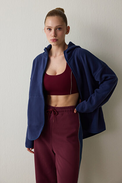 İndigo Termal Etkili Oversize (Bol Kesim) Polar Ceket