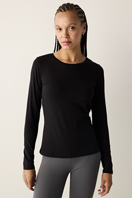 Pamuklu Siyah Basic Uzun Kol Tişört