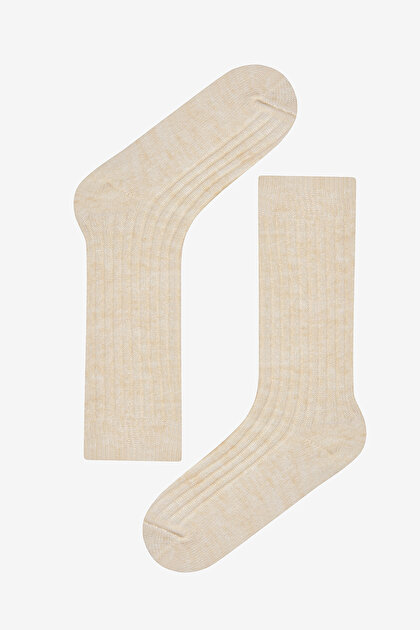 Vertical Rib Bej Soket Çorap