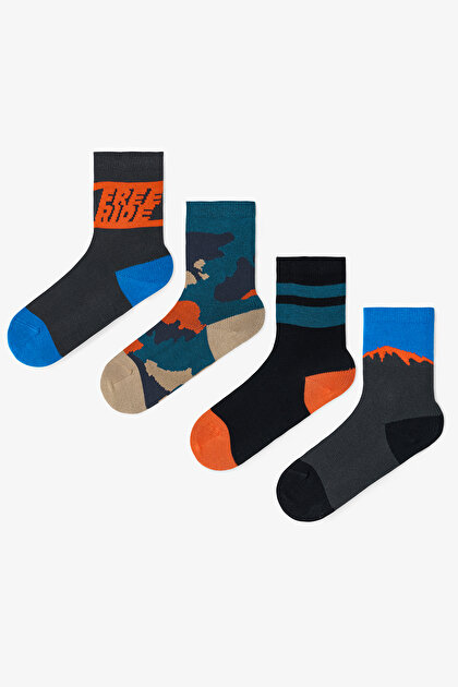 Erkek Çocuk Kaykay Desenli 4'lü Soket Çorap