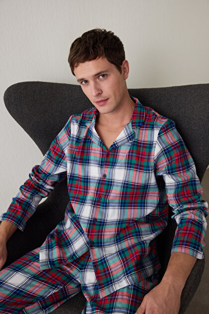 Plaid Light Man Long Sleeve Shirt Pajama Set