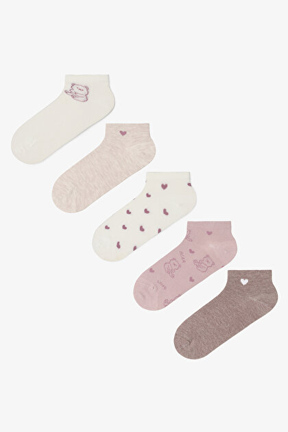 5 Çift Pamuklu Ayıcık Desenli Patik Çorap