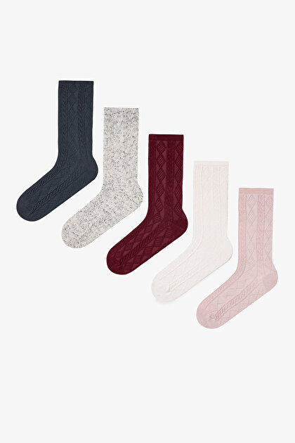 5 Çift Pamuklu Kendinden Desenli Soket Çorap