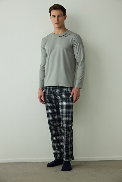 Whatsup Erkek Slogan Baskılı Uzun Kollu Pijama Takımı