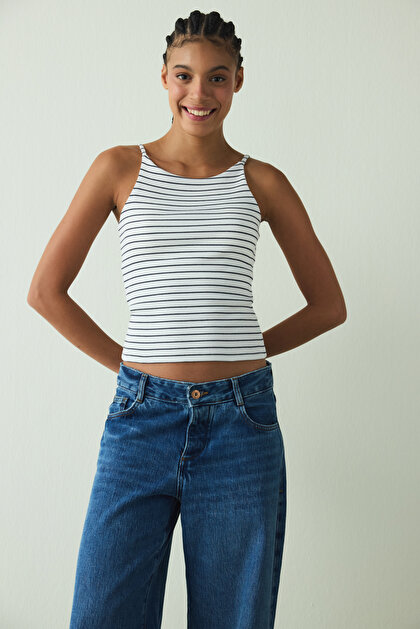 CUPsecret Kendinden Pedli Çizgili Halter Yaka Büstiyer