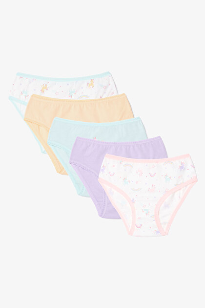 Kız Çocuk Pinky Unicorn Baskılı Pamuklu 5'li Külot