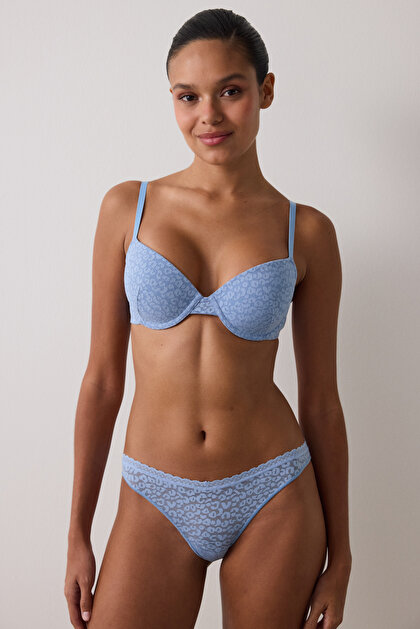 Mavi Daylift Çiçekli Dantelli Balenli Dolgusuz Toparlayıcı Sütyen