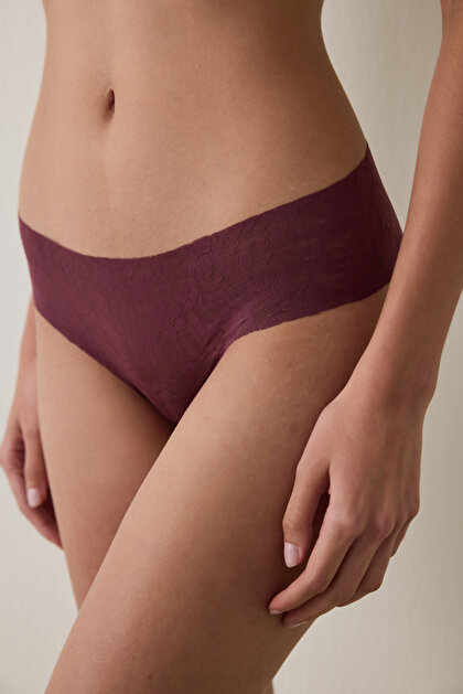 Burgundy Lace Non-Trace Laser Cut Normal Waist Hipster
