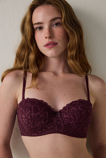 Bordo Affordable Lotus Balenli Dolgusuz Toparlayıcı Straplez Sütyen