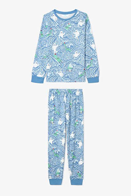 Light Blue Boys Mountain Monster Patterned Pajama Set