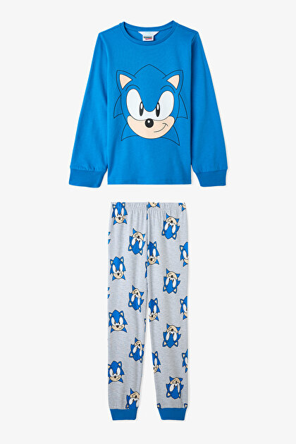 Lacivert Erkek Çocuk Sonic Uzun Kollu Pamuklu Pijama Takımı