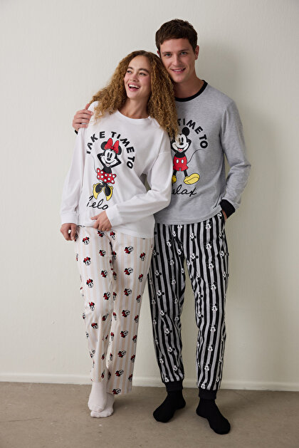 Optic White Mickey Mouse Printed Long Sleeve Pajama Set