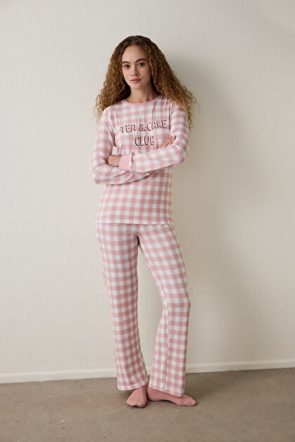 TEA CLUB LS PANT SET, L, PN4 PEMBE