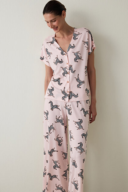 Penti Aging Açık Pembe Collagen Etkili Gömlek Yaka Pijama Takımı