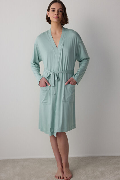 Açık Mint Lenna Hamile Lohusa Bağlama Detaylı Uzun Kollu Sabahlık