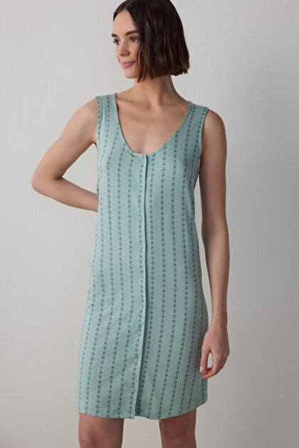 Açık Mint Lenna Çiçekli Düğmeli Hamile Emzirme Geceliği