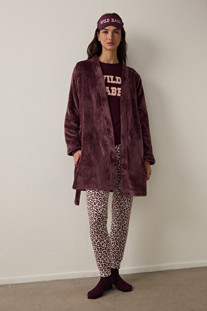 Bordo Bağlama Detaylı Sabahlık