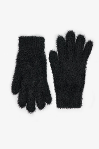 Siyah Flora Yumuşak Dokulu Eldiven