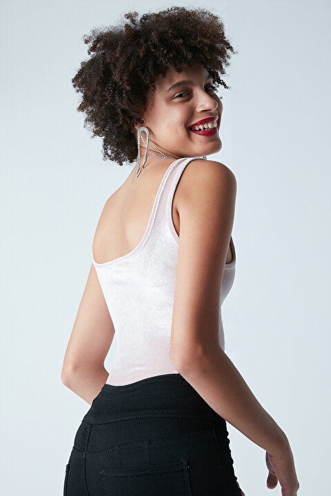 Shiny Square Neck Velvet Bodysuit - 5