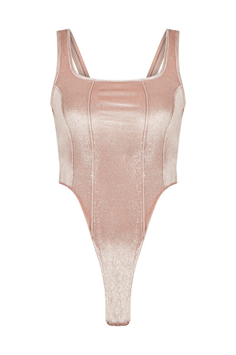 Shiny Square Neck Velvet Bodysuit - 6