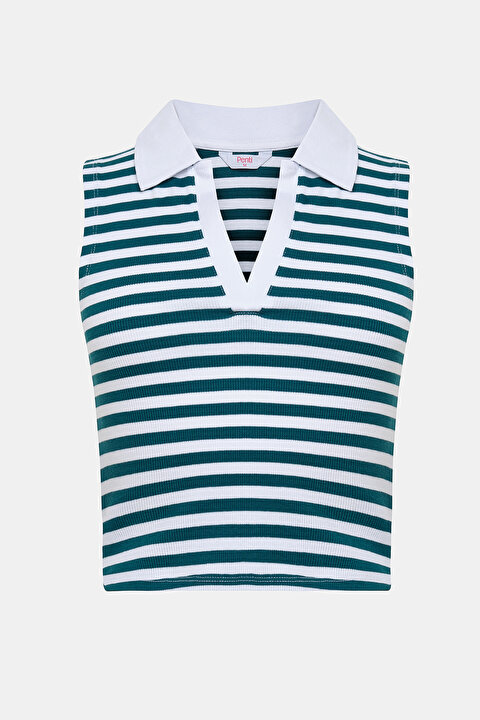 Renk Bloklu Pileli Jersey Slim Üst main image 1