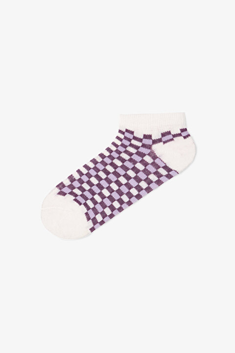 5 Çift Pamuklu Dama ve Çizgi Desenli Patik Çorap - 5