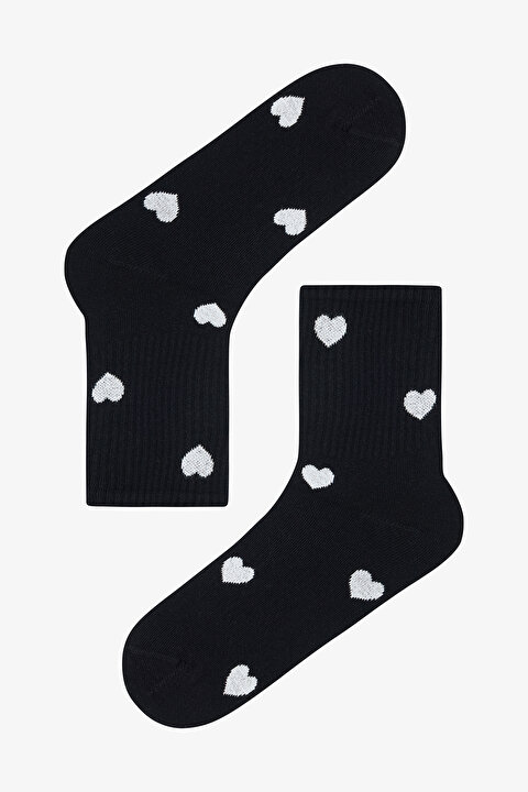 5 Çift Pamuklu Kalp Desenli Tenis Soket Çorap - 4