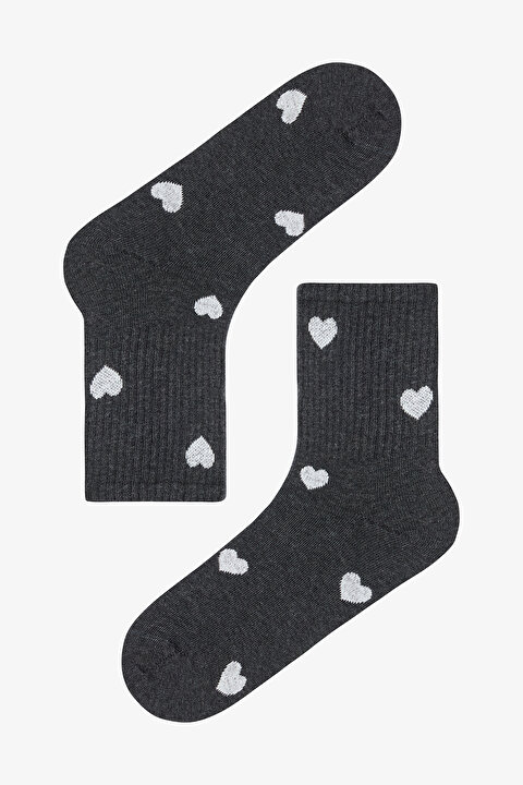 5 Çift Pamuklu Kalp Desenli Tenis Soket Çorap - 5