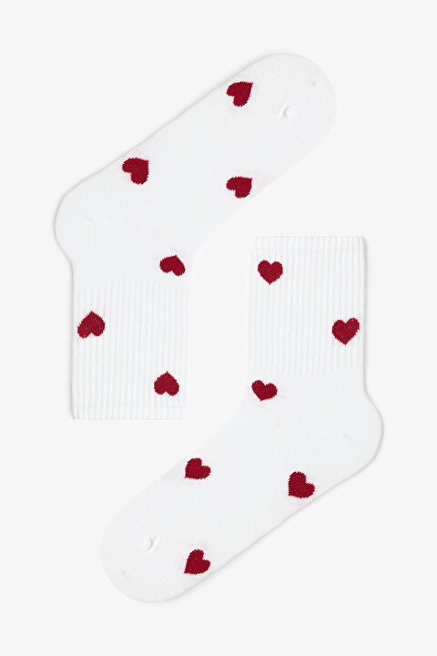 5 Çift Pamuklu Kalp Desenli Tenis Soket Çorap - 6