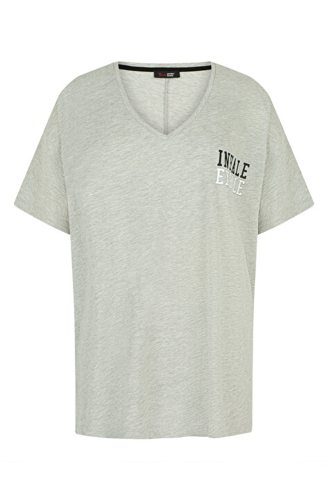 Gri PFT V Neck Oversize Tişört - 6