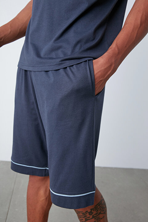 Dark V-yakalı Şort Pijama Takımı - 4