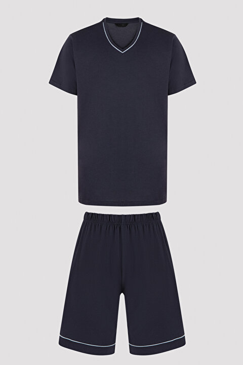 Dark V-yakalı Şort Pijama Takımı - 6