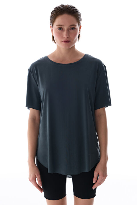 Gri Bisiklet Yaka Oversize Modal T-Shirt PHMWVPWK26IY-GR58 - Penti