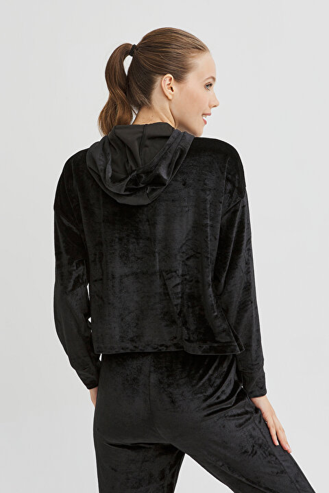 Siyah Velvet Sweatshirt - 4