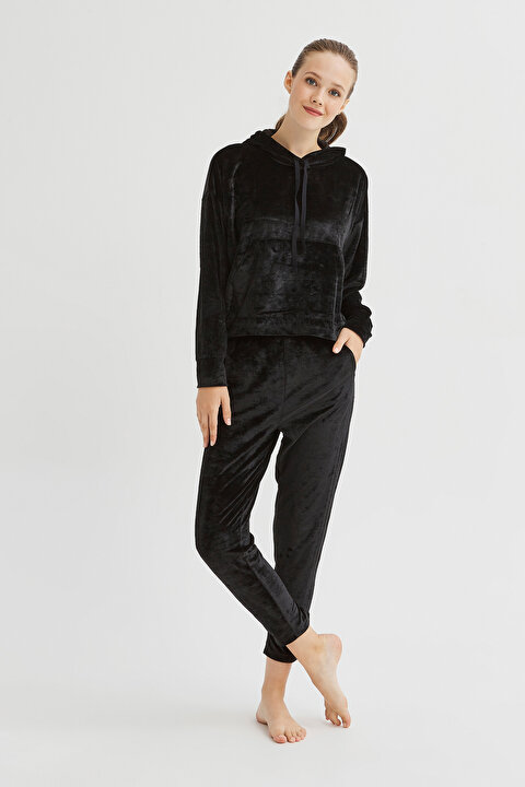 Siyah Velvet Sweatshirt - 5