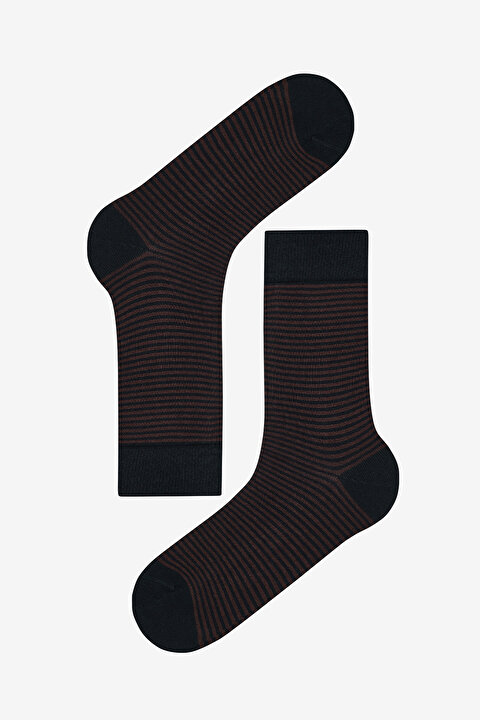 Erkek İnce Çizgili 5li Lacivert Soket Çorap - 5