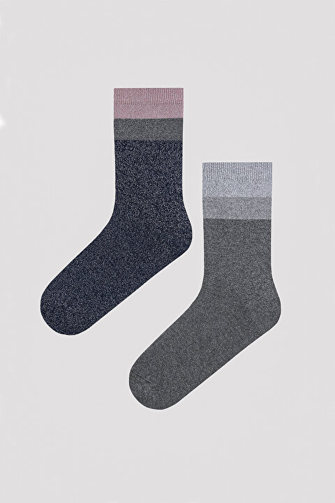 Renk Bloklu Parlak 2li Soket Çorap